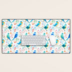 Birds and botanical flowers in a seamless pattern Desk Mat Gallery Image 1