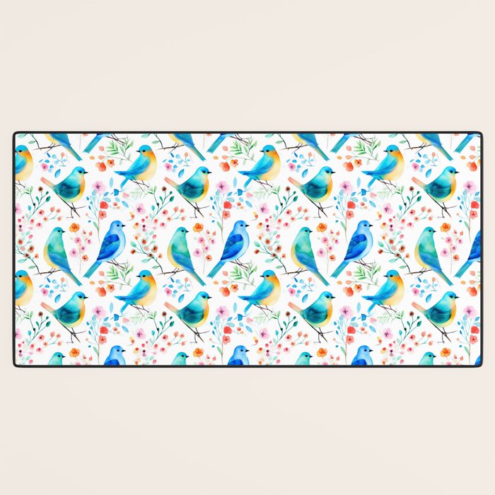 Birds and botanical flowers in a seamless pattern Desk Mat Gallery Image 3