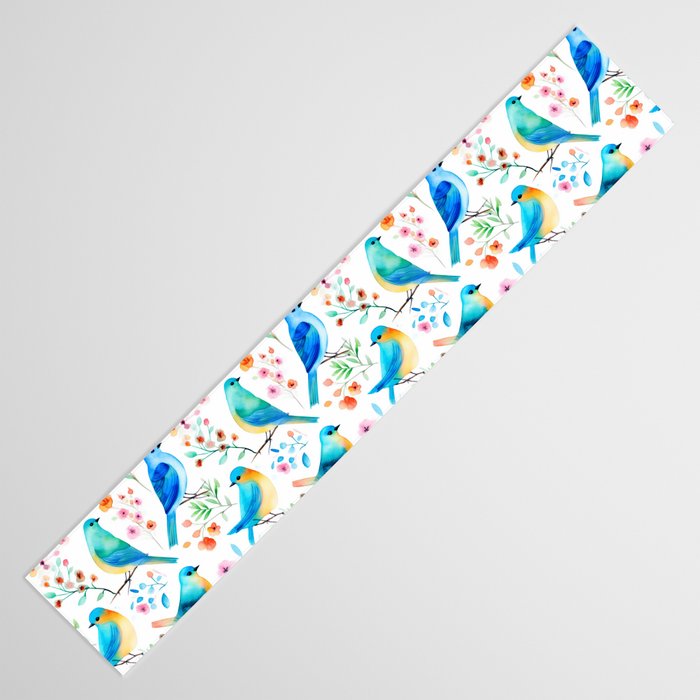 Birds and botanical flowers in a seamless pattern Table Runner Gallery Image 3
