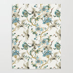 Japanese Ornate Heron Pattern Ivory Silver Blue II Poster Gallery Image 4