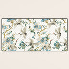 Japanese Ornate Heron Pattern Ivory Silver Blue II Desk Mat Gallery Image 3