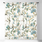 Japanese Ornate Heron Pattern Ivory Silver Blue II Window Curtain Gallery Image 5