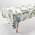 Japanese Ornate Heron Pattern Ivory Silver Blue II Tablecloth Gallery Image 1