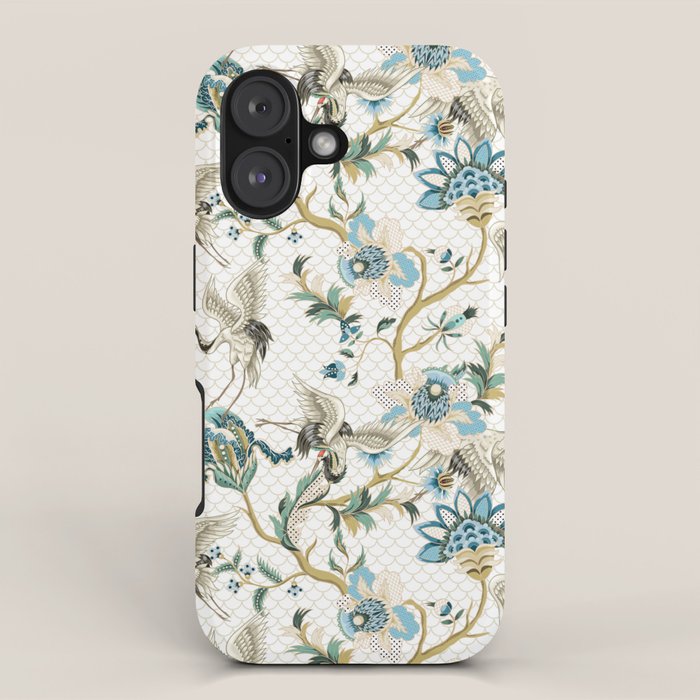 Japanese Ornate Heron Pattern Ivory Silver Blue II iPhone Case Gallery Image 1