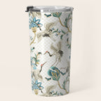 Japanese Ornate Heron Pattern Ivory Silver Blue II Travel Mug Gallery Image 3