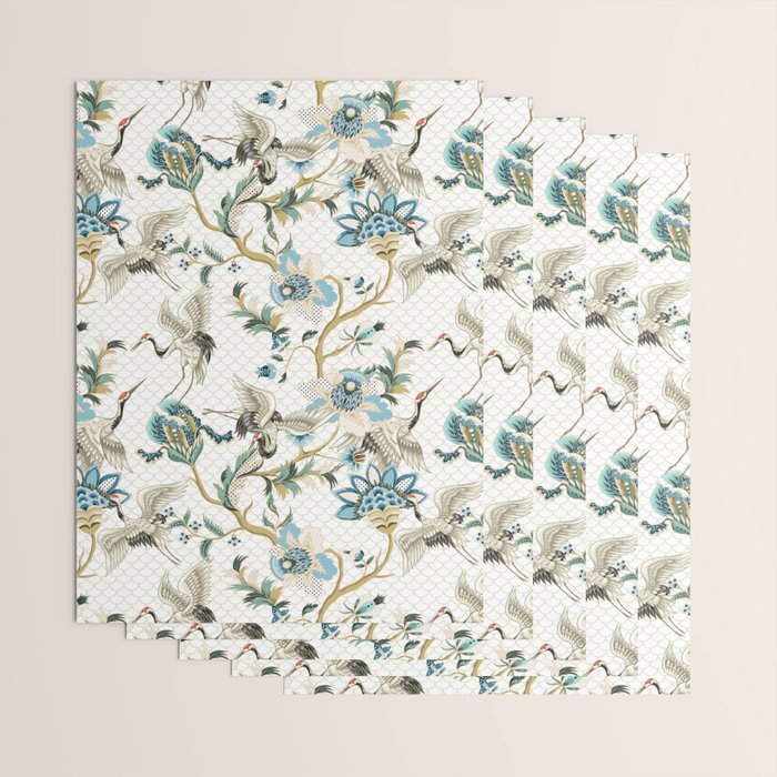 Japanese Ornate Heron Pattern Ivory Silver Blue II Wrapping Paper Gallery Image 3
