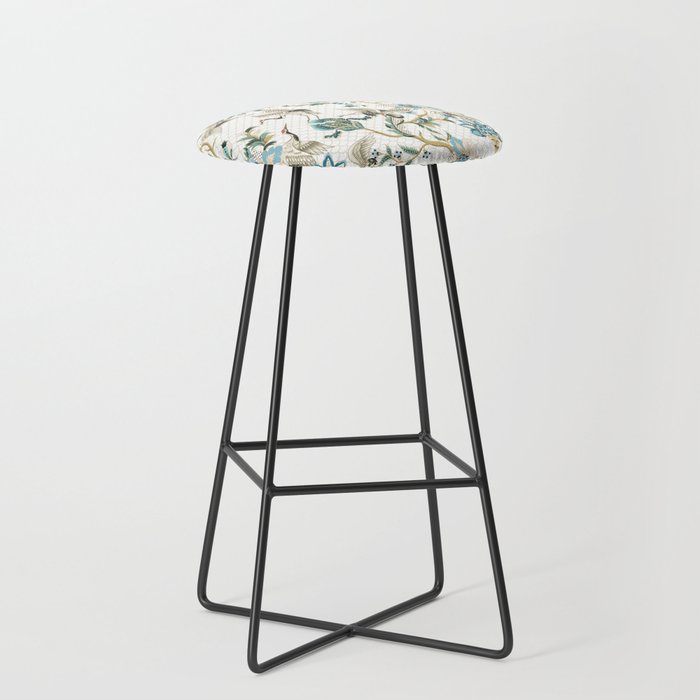 Japanese Ornate Heron Pattern Ivory Silver Blue II Stool Gallery Image 1