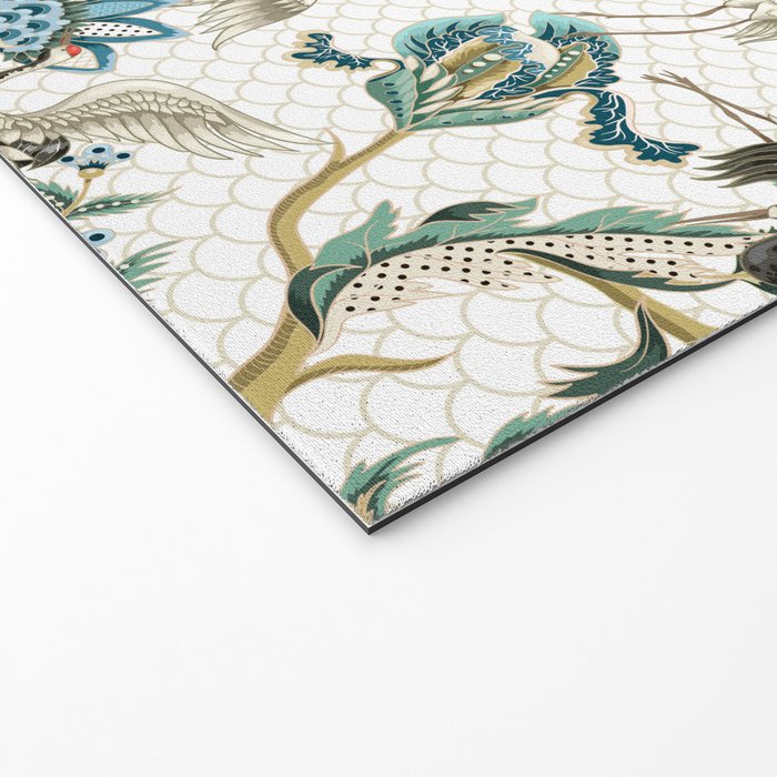 Japanese Ornate Heron Pattern Ivory Silver Blue II Welcome Mat Gallery Image 2