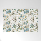 Japanese Ornate Heron Pattern Ivory Silver Blue II Welcome Mat Gallery Image 1