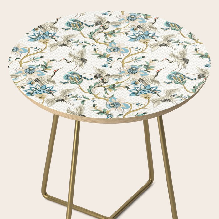 Japanese Ornate Heron Pattern Ivory Silver Blue II Side Table Gallery Image 2