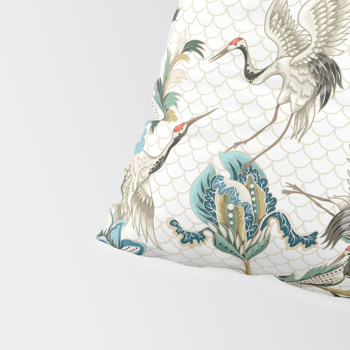 Japanese Ornate Heron Pattern Ivory Silver Blue II Pillow Sham Gallery Image 4