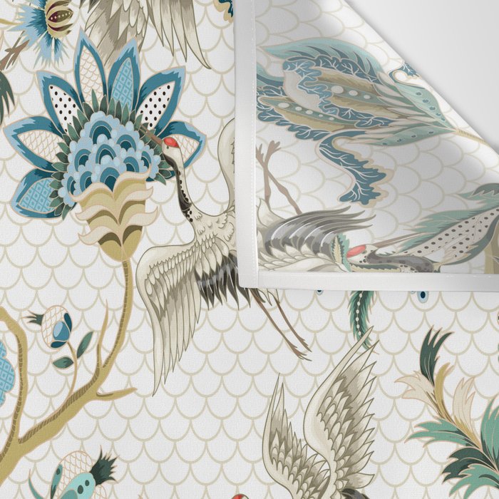 Japanese Ornate Heron Pattern Ivory Silver Blue II Wall Tapestry Gallery Image 3