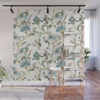 Japanese Ornate Heron Pattern Ivory Silver Blue II Wall Mural Gallery Image 1