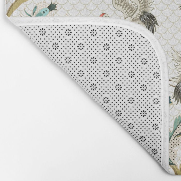 Japanese Ornate Heron Pattern Ivory Silver Blue II Bath Mat Gallery Image 2