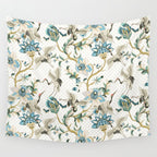 Japanese Ornate Heron Pattern Ivory Silver Blue II Wall Tapestry Gallery Image 4