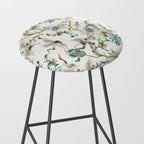Japanese Ornate Heron Pattern Ivory Silver Blue II Stool Gallery Image 2