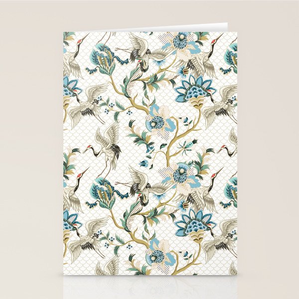 Japanese Ornate Heron Pattern Ivory Silver Blue II Stationery Card Gallery Image 2
