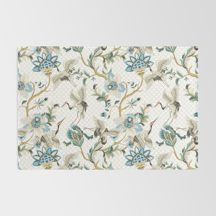 Japanese Ornate Heron Pattern Ivory Silver Blue II Rug Gallery Image 2