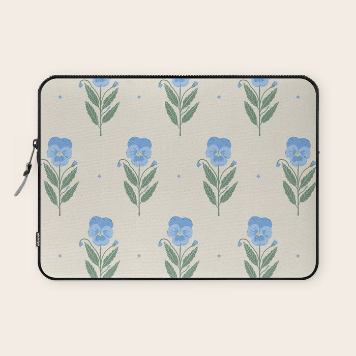 Blue Pansy Floral Repeat Laptop Sleeve Gallery Image 1