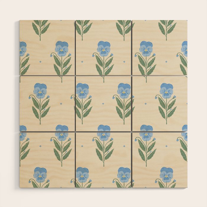Blue Pansy Floral Repeat Wood Wall Art Gallery Image 1