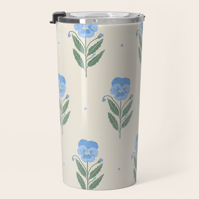 Blue Pansy Floral Repeat Travel Mug Gallery Image 3