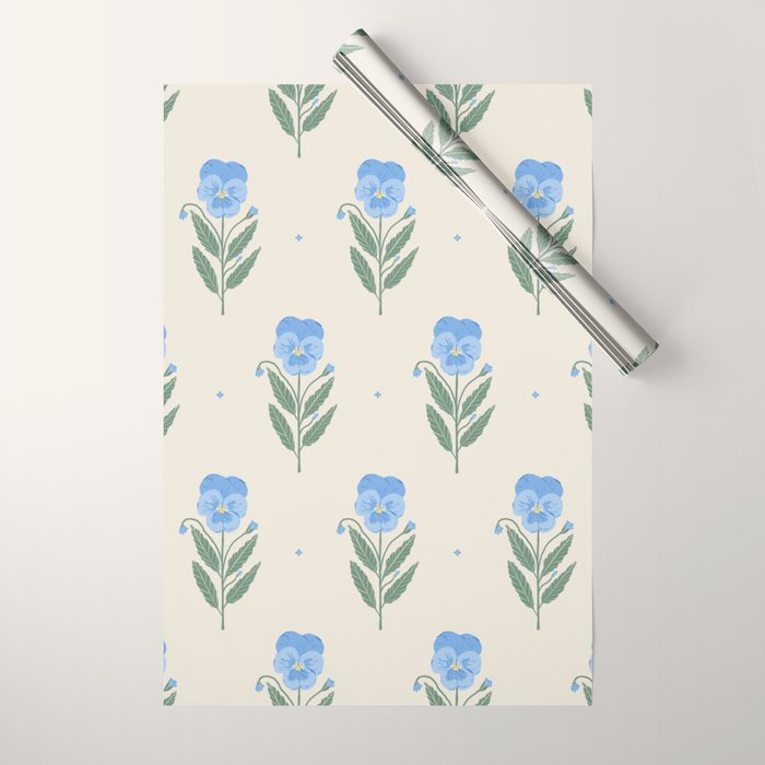 Blue Pansy Floral Repeat Wrapping Paper Gallery Image 1