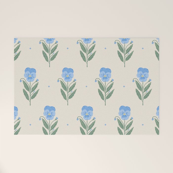 Blue Pansy Floral Repeat Welcome Mat Gallery Image 1