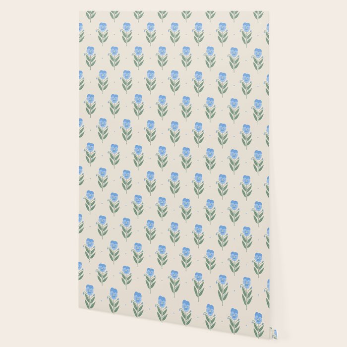 Blue Pansy Floral Repeat Wallpaper Gallery Image 2