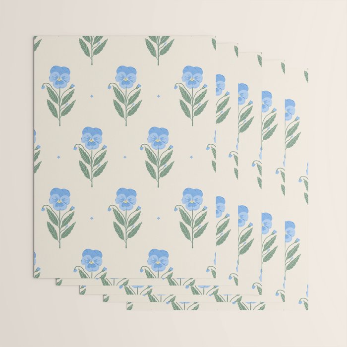 Blue Pansy Floral Repeat Wrapping Paper Gallery Image 3