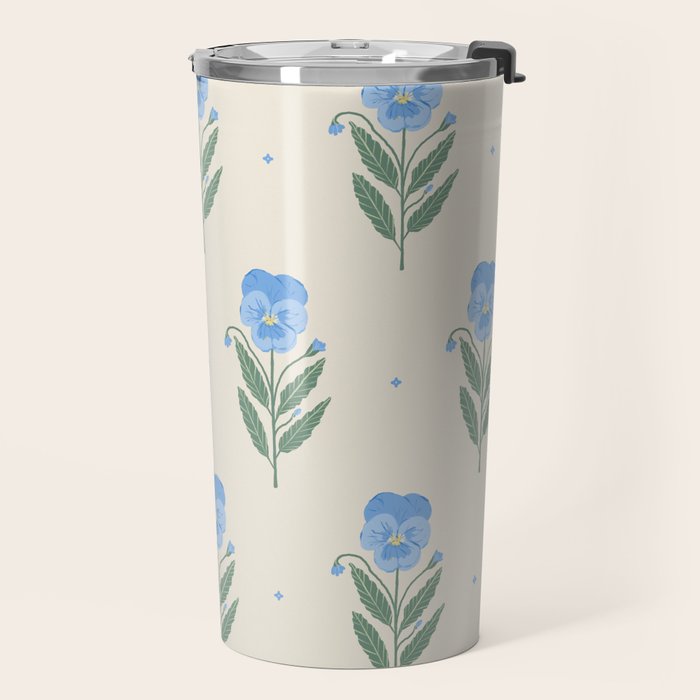 Blue Pansy Floral Repeat Travel Mug Gallery Image 2