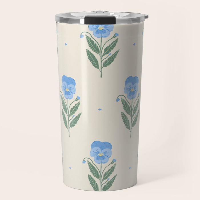 Blue Pansy Floral Repeat Travel Mug Gallery Image 1