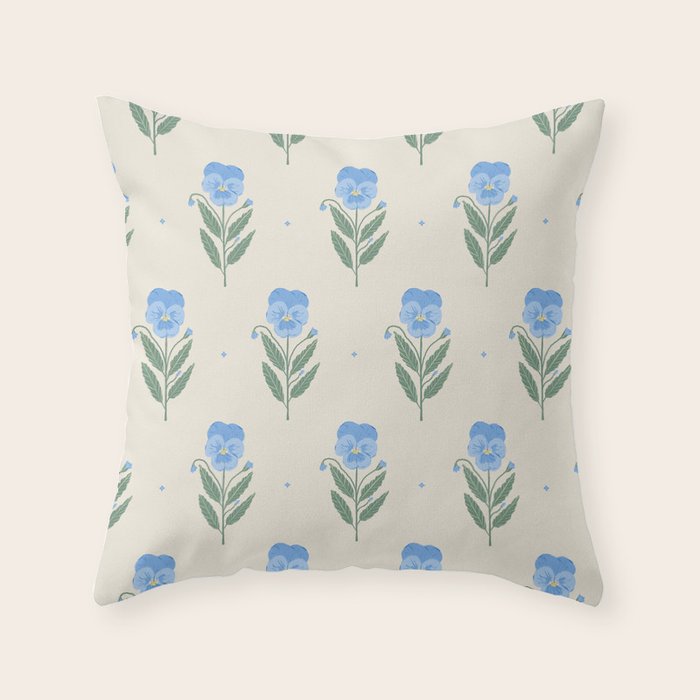 Blue Pansy Floral Repeat Throw Pillow Gallery Image 1