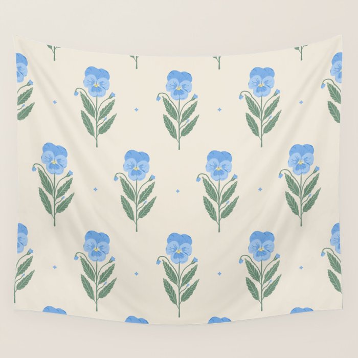 Blue Pansy Floral Repeat Wall Tapestry Gallery Image 4