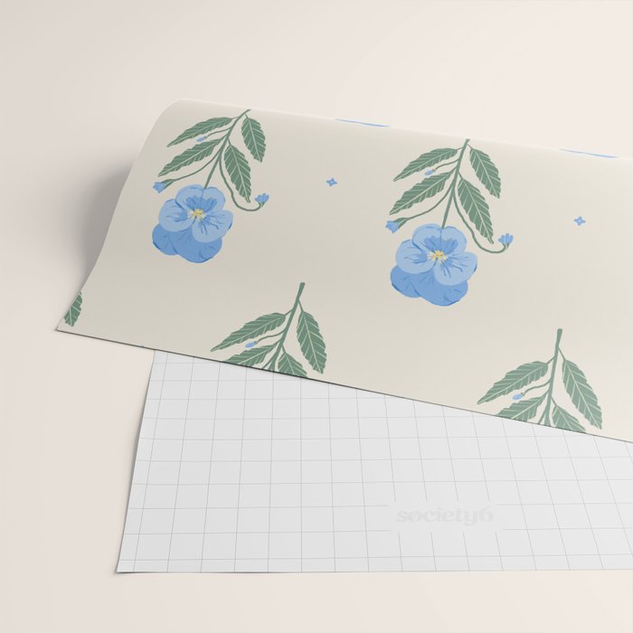 Blue Pansy Floral Repeat Wrapping Paper Gallery Image 2
