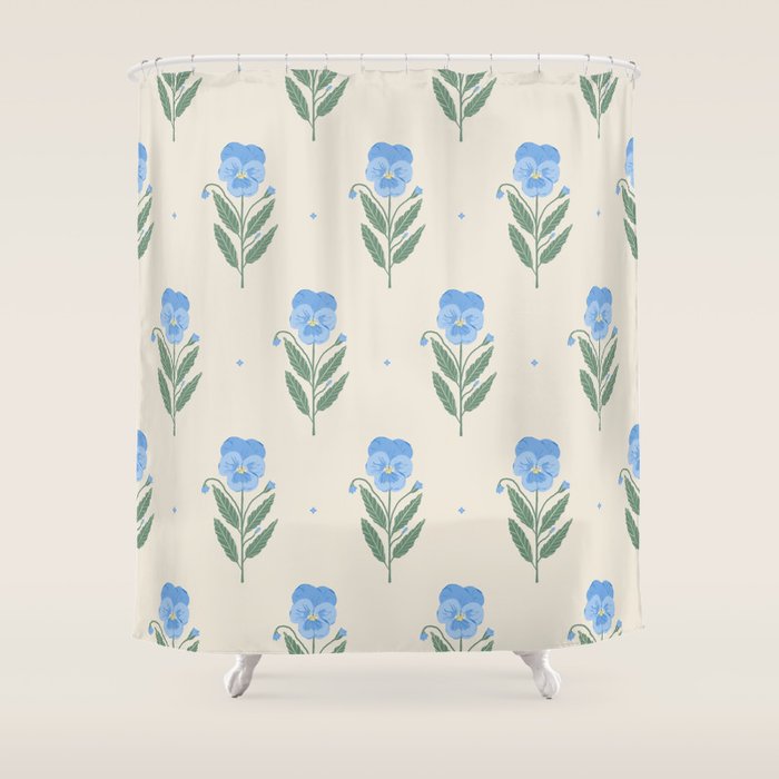 Blue Pansy Floral Repeat Shower Curtain Gallery Image 1
