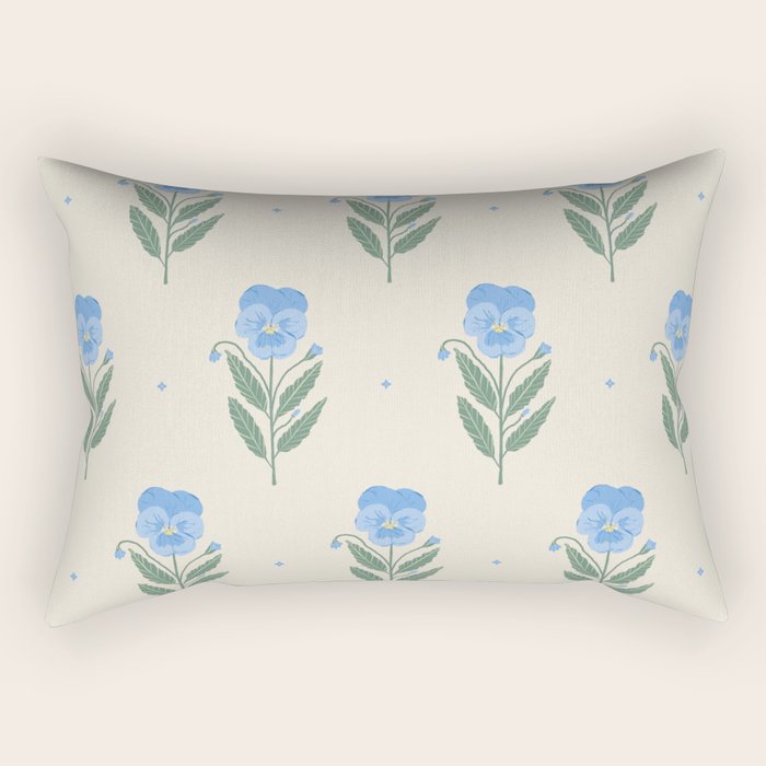 Blue Pansy Floral Repeat Rectangular Pillow Gallery Image 1