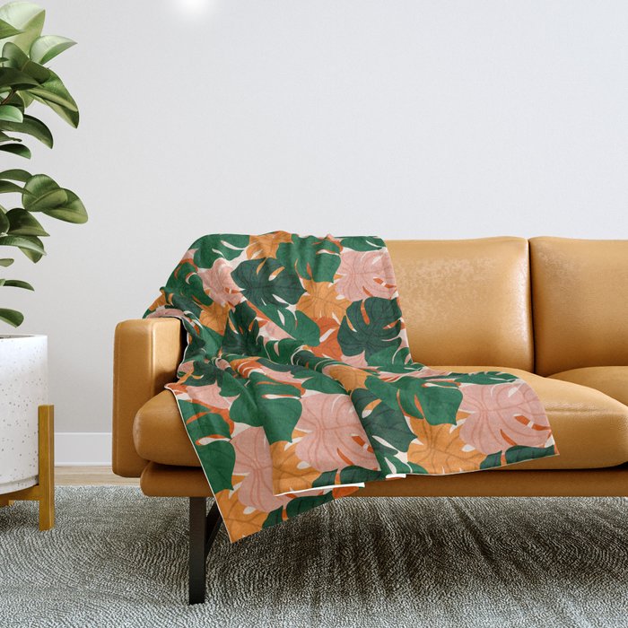 Vibrant Monstera Leaf Pattern Throw Blanket Gallery Image 1