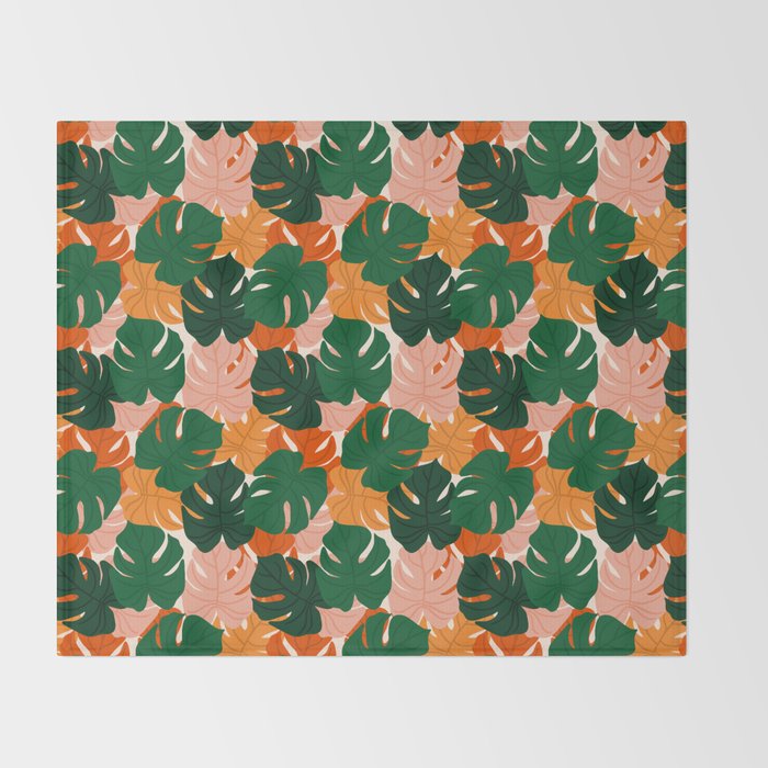 Vibrant Monstera Leaf Pattern Throw Blanket Gallery Image 2