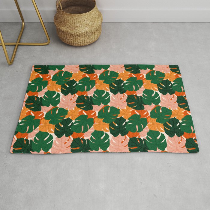 Vibrant Monstera Leaf Pattern Rug Gallery Image 1