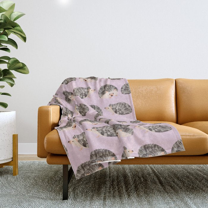 Hedgehog Rose Pink Throw Blanket Gallery Image 1