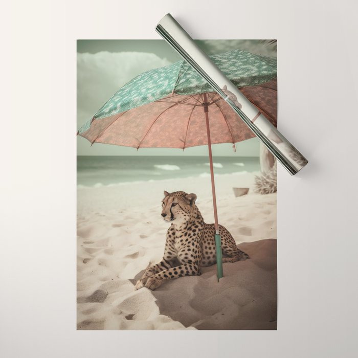 Cheetah's Vacation, Beach Prints Wrapping Paper Gallery Image 1