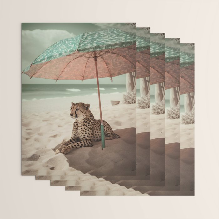 Cheetah's Vacation, Beach Prints Wrapping Paper Gallery Image 3