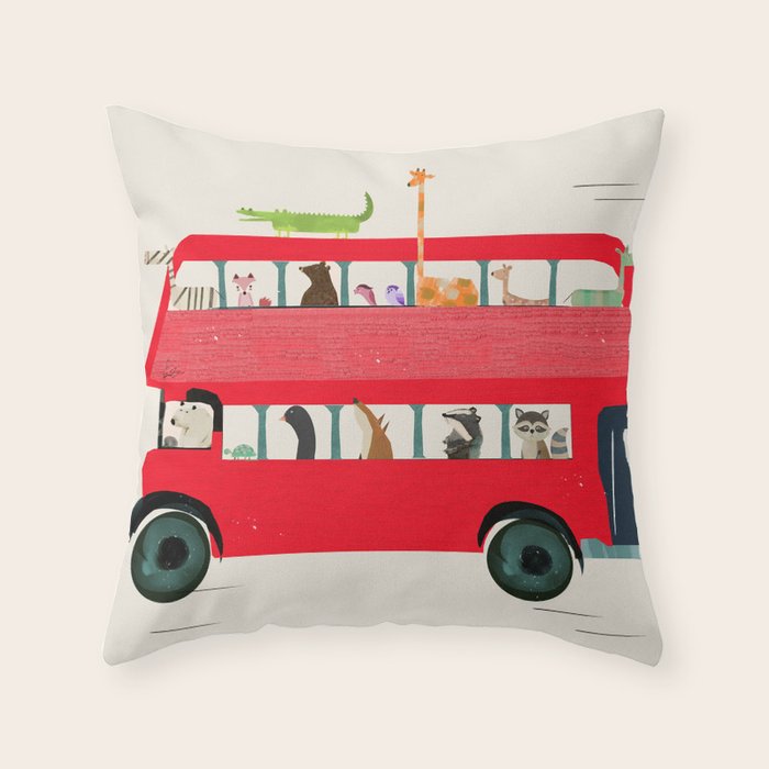 The big red bus Throw Pillow Gallery Image 1