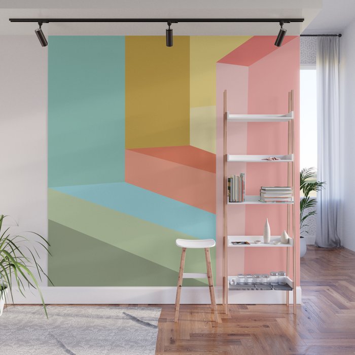 Abstract Geometry Steps in Beachy Pastels Wall Mural Gallery Image 1
