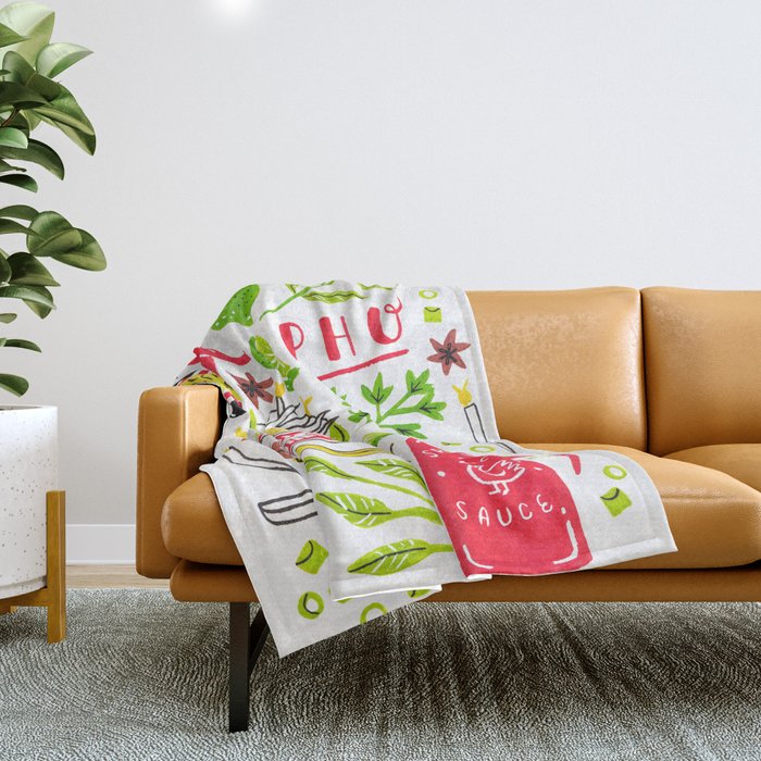 Vietnamese Pho Soup Sriracha Throw Blanket Gallery Image 1