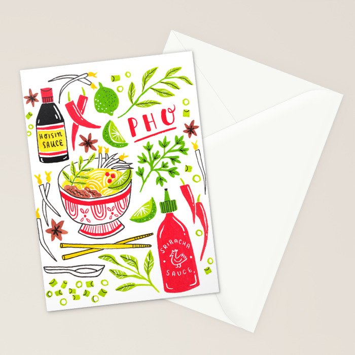 Vietnamese Pho Soup Sriracha Stationery Card Gallery Image 2