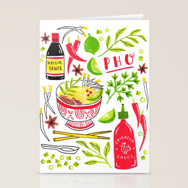 Vietnamese Pho Soup Sriracha Stationery Card Gallery Image 1