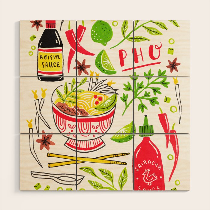 Vietnamese Pho Soup Sriracha Wood Wall Art Gallery Image 1