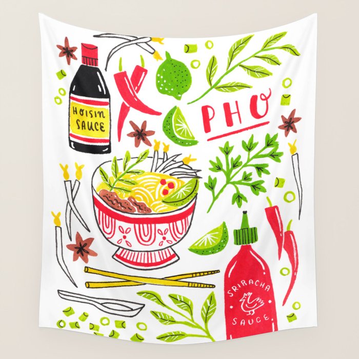 Vietnamese Pho Soup Sriracha Wall Tapestry Gallery Image 1