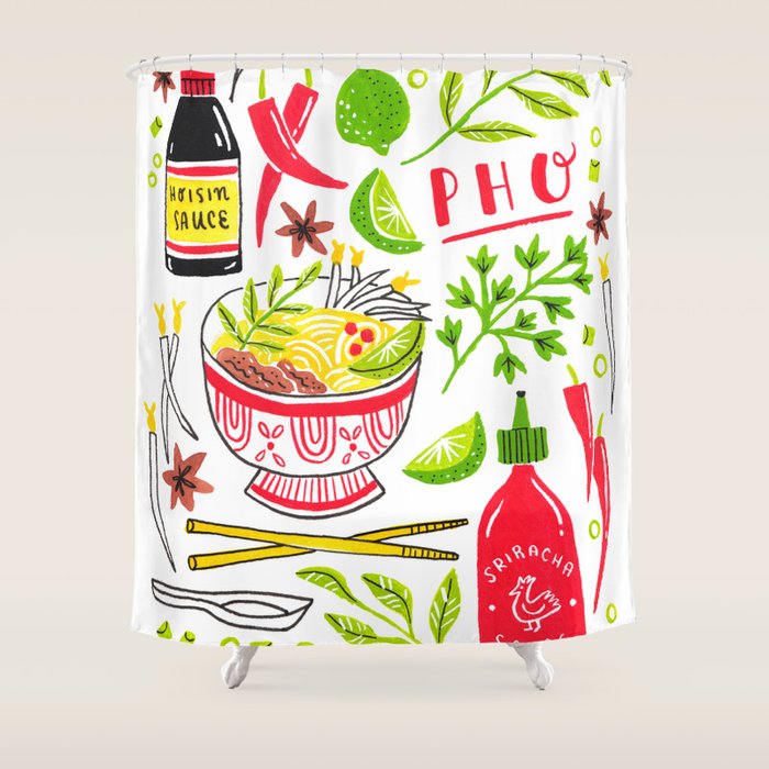 Vietnamese Pho Soup Sriracha Shower Curtain Gallery Image 1